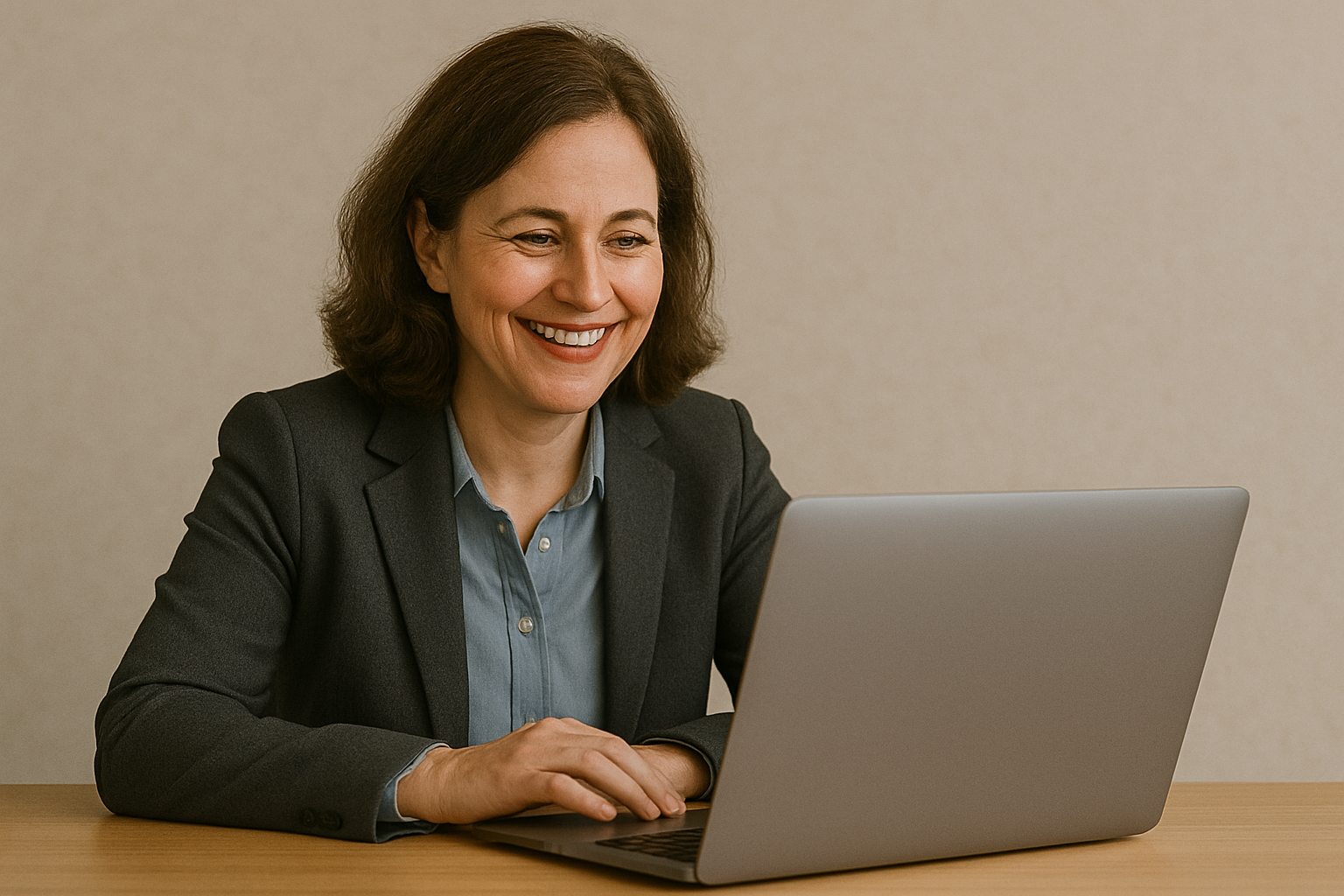 Professional woman confidently prepared for her job interview